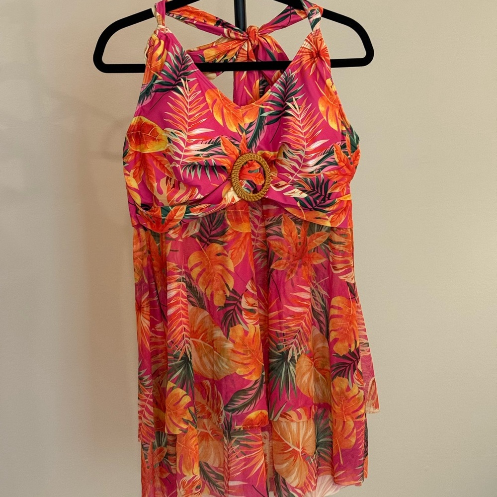 Tropical Pink and Orange Bikini Cover-Up